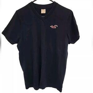 Hollister Shirt Men's XL Navy Blue Embroidered Logo V-Neck Short Sleeve